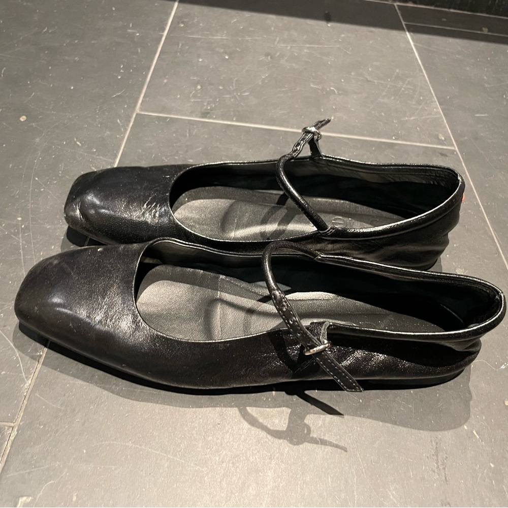 Aeyde Uma Leather Mary Jane Ballerina Flats, black, size 38